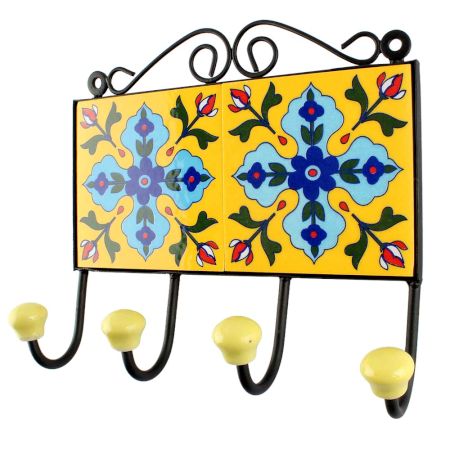 Turquoise Floral Ceramic Tile Hook